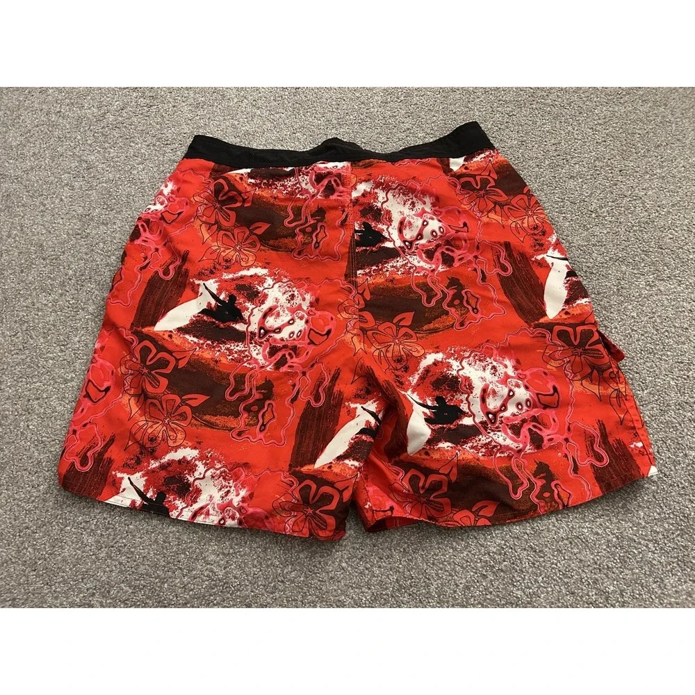 Vintage Sexy Kanu Surf‎ Board Shorts Mens 36 Red Tropical Surfer Print Excellent